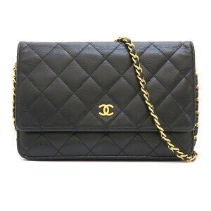 CHANEL Matelasse Chain Shoulder Bag Coco Mark circa Caviar Skin Black
